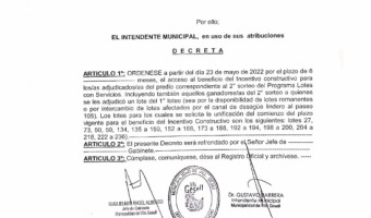 LOTES CON SERVICIOS: SE UNIFICAN LAS FECHAS PARA EL INICIO DEL PLAZO DE INCENTIVO CONSTRUCTIVO PARA LOS ADJUDICADOS DEL SEGUNDO SORTEO